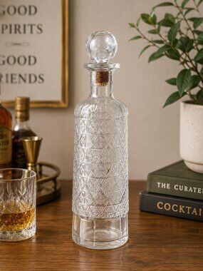 Vintage 1958 Schenley Whiskey Glass Decanter Snowflake Embossed Cork Stopper